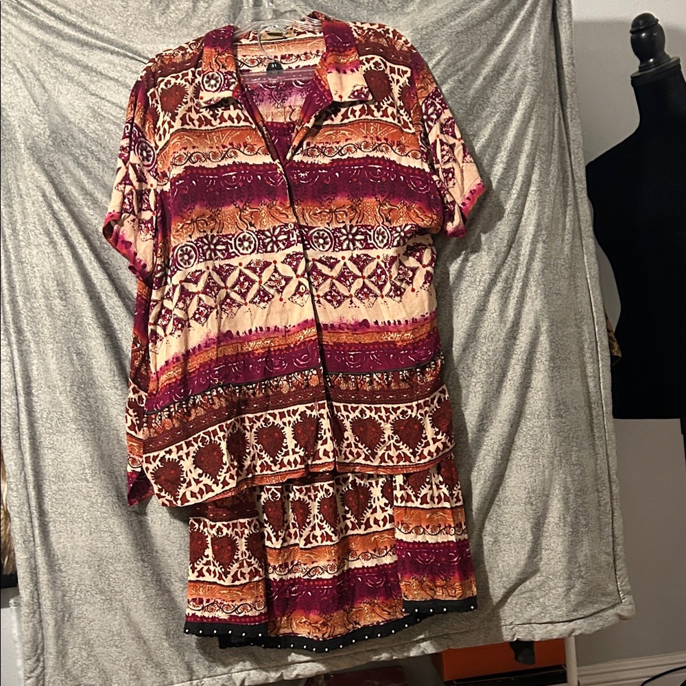 Women's Multicolor Patterned Shirt and Skirt Set